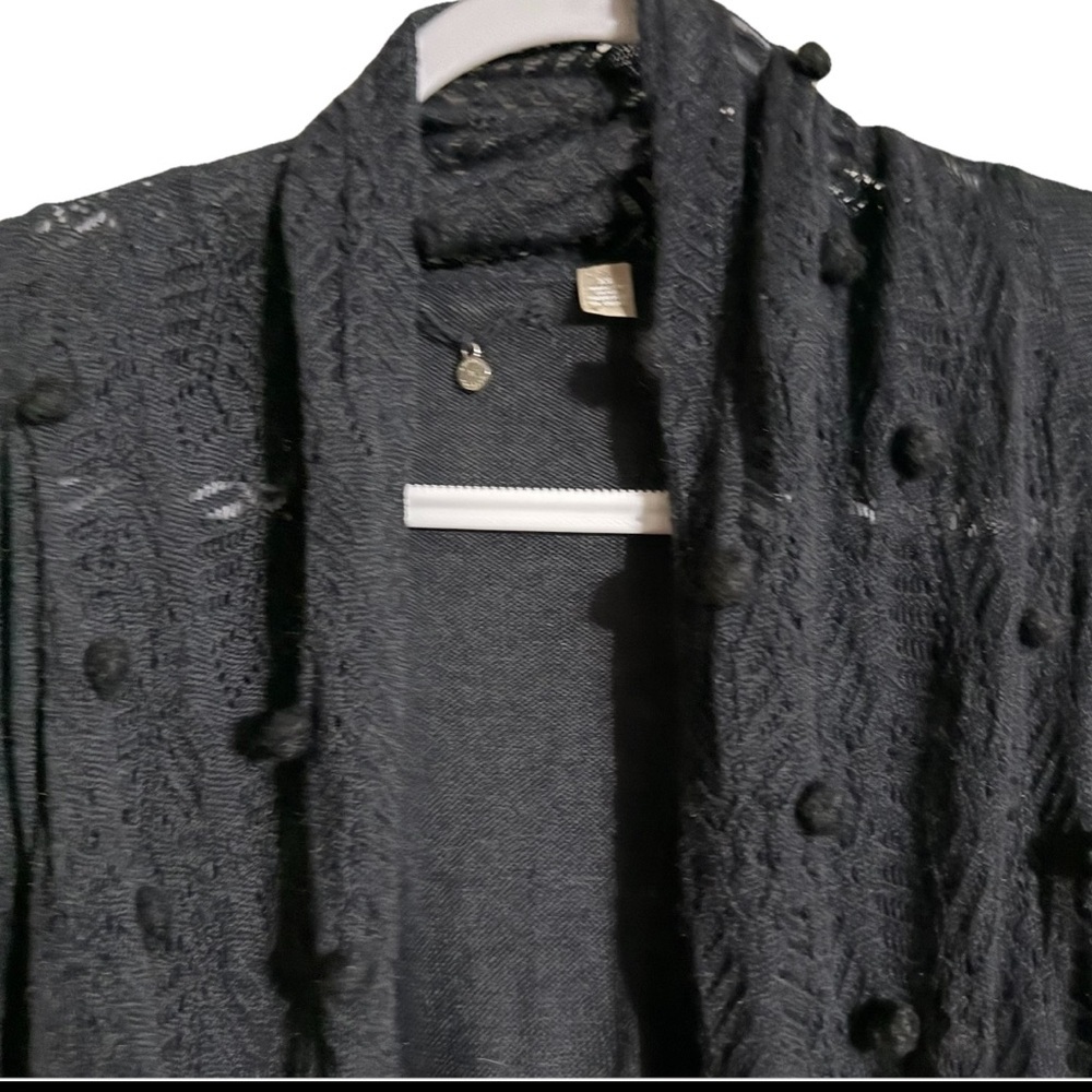 Anthropologie Knitted & Knotted Womens XS Charcoal Gray Lace Belted Cardigan - Picture 2 of 6